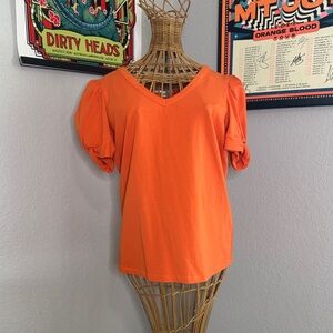 Tyler Boe V-Neck Orange Puff Sleeve Top
